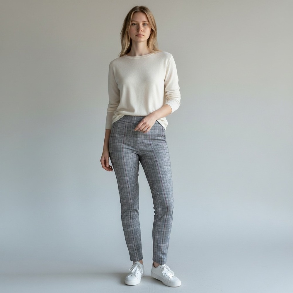 Tahari Seamed‎ Front Houndstooth Pull On Jegging Pants Womens M NWT Stretch